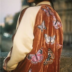 Free People velvet embroidered bomber jacket XS NWT